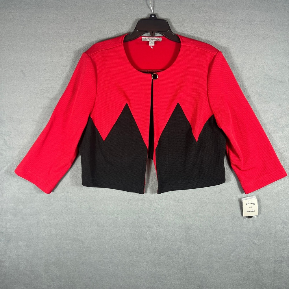 Danny and Nicole Womens Jacket 16 Red Black Colorblock Cropped 3/4 Sleeve NWT